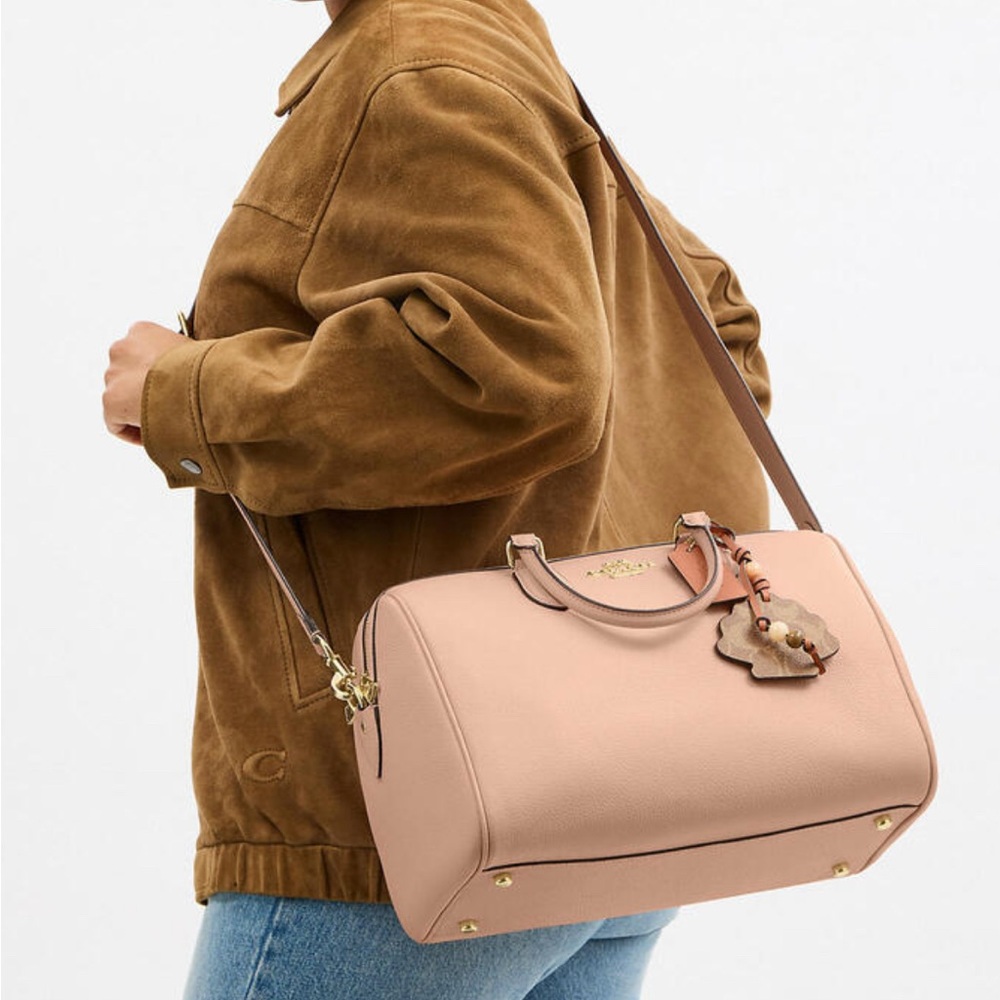 Coach Rowan Large Satchel Bag With Shell Charm CBH76 In Leather/ Cream/Tan NWT - Picture 5 of 11
